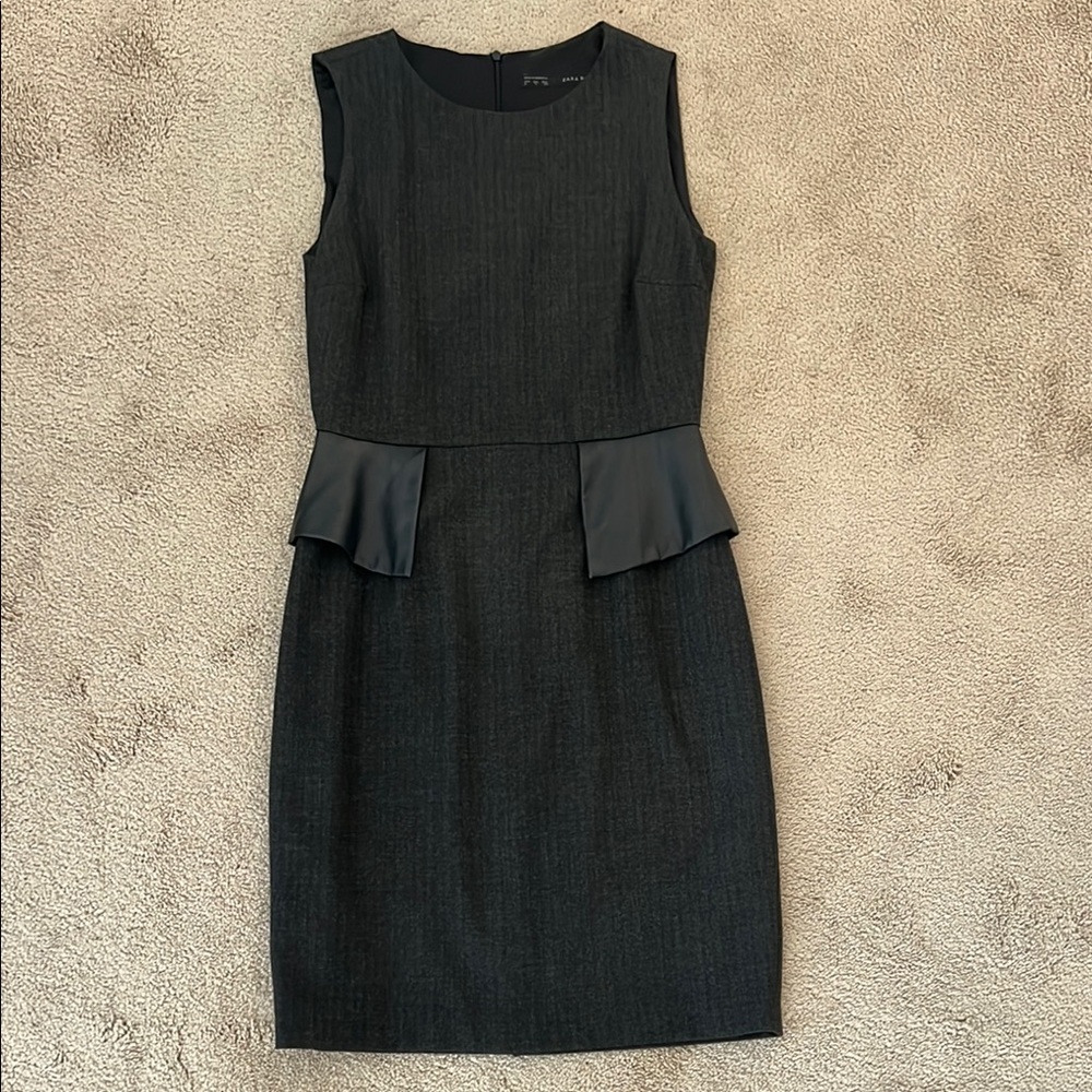 Zara Black Midi Dress with Peplum Detail